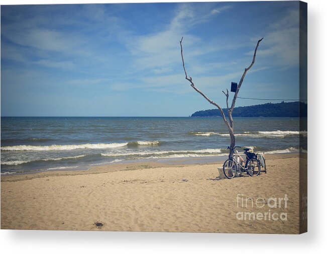 Beach Acrylic Print featuring the photograph Bicycle on the beach by Yavor Mihaylov