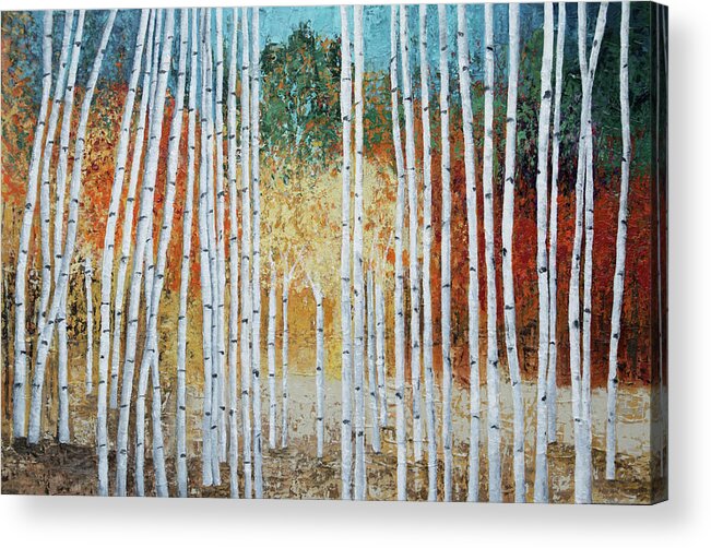 Birch Acrylic Print featuring the painting Birch Trees and Fall Color by Linda Bailey