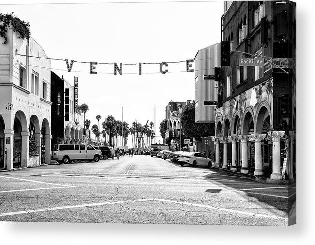 Venice Beach Acrylic Print featuring the photograph Black California Series - Venice Pacific Avenue by Philippe HUGONNARD