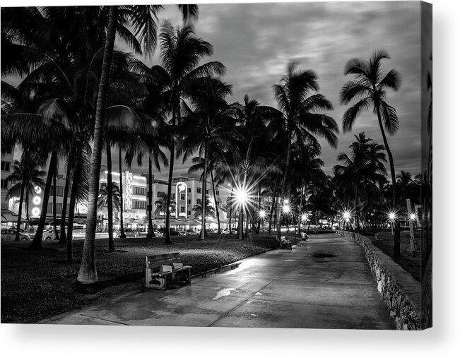 Florida Acrylic Print featuring the photograph Black Florida Series - Miami Beach by night by Philippe HUGONNARD