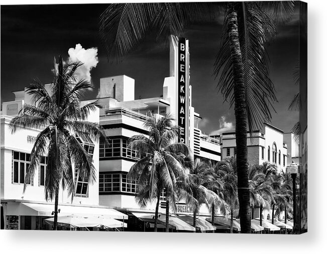 Florida Acrylic Print featuring the photograph Black Florida Series - Wonderful Miami Beach Art Deco by Philippe HUGONNARD