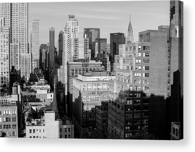 Black Acrylic Print featuring the photograph Black white Manhattan with chrysler building NYC by Habib Ayat