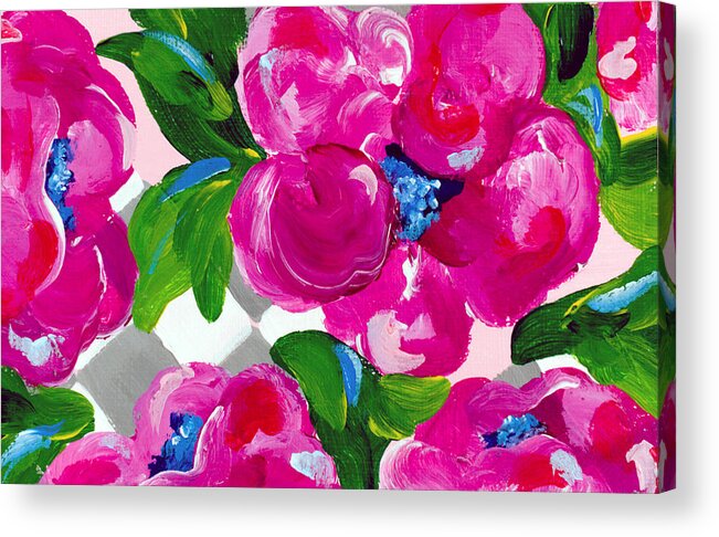 Pink Flowers Acrylic Print featuring the painting Blossoming 1 by Beth Ann Scott