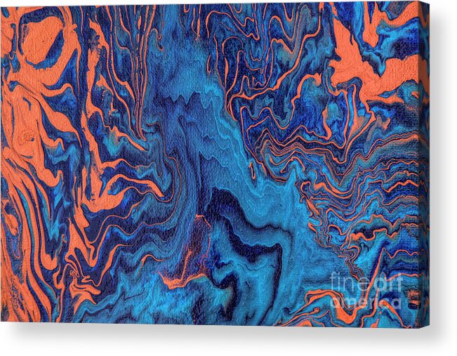 Acrylic Acrylic Print featuring the painting Blue and Bronze Fire by Elisabeth Lucas