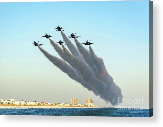 Blue Angels Acrylic Print featuring the photograph Blue Angels over Pensacola Beach, Florida by Beachtown Views