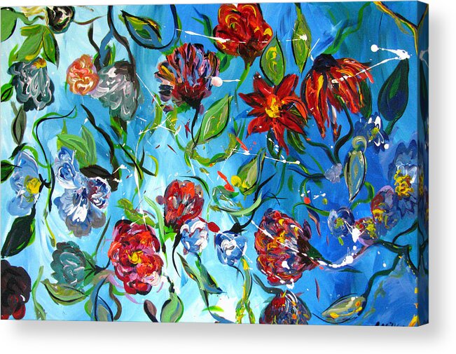 Flowers Acrylic Print featuring the painting Blue Flowers by Britt Miller