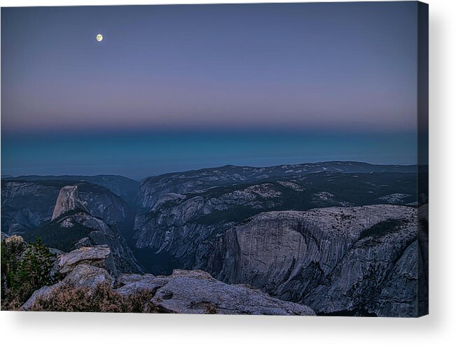 Landscape Acrylic Print featuring the photograph Full Moon Blue Hour at Clouds Rest by Romeo Victor