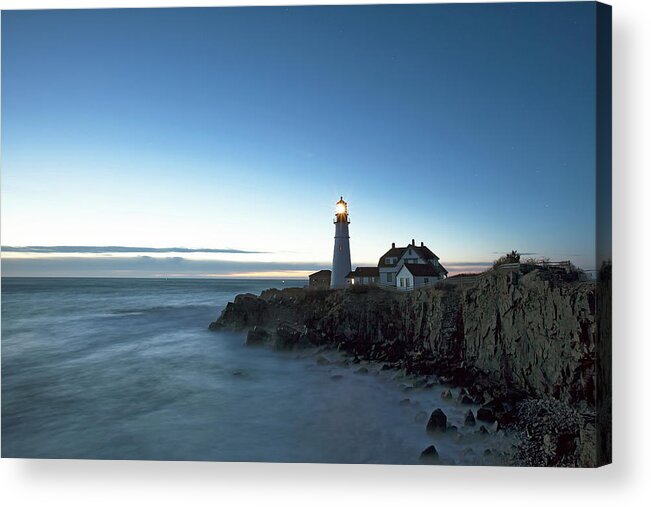 Blue Hour Acrylic Print featuring the photograph Blue Hour at Portland Head by Eric Gendron