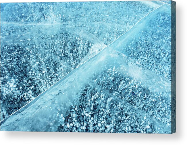 Ice Acrylic Print featuring the photograph Blue Ice And Frozen Methane Bubbles by Mikhail Kokhanchikov