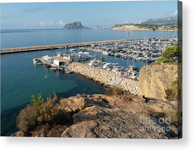 Mediterranean Coast Acrylic Print featuring the photograph Blue Mediterranean Sea and marina in Moraira 1 by Adriana Mueller
