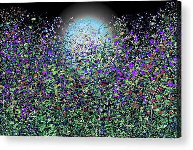 Blue Moon Acrylic Print featuring the painting Blue Moon and Flower Meadow by Lena Owens - OLena Art Vibrant Palette Knife and Graphic Design