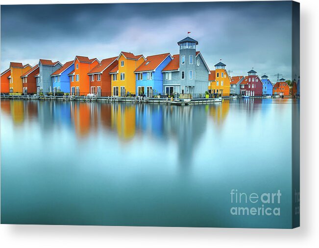 Sea Acrylic Print featuring the photograph Blue Morning at Waters Edge Groningen Netherlands Europe Coastal Landscape Photograph by PIPA Fine Art - Simply Solid