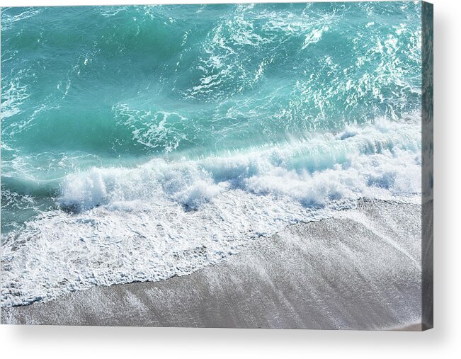 Beach Acrylic Print featuring the photograph Blue Ocean Breaking Waves Aerial by Laura Fasulo