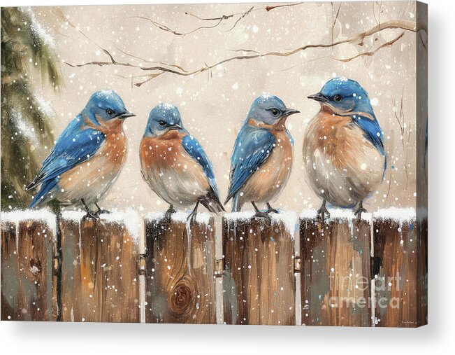 Bluebirds Acrylic Print featuring the painting Bluebirds On The Fence by Tina LeCour