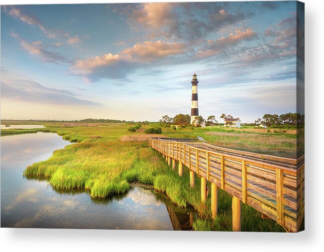 Bodie Island Lighthouse Acrylic Print featuring the photograph Bodie Island Lighthouse Sunrise OBX Outer Banks NC by Jordan Hill