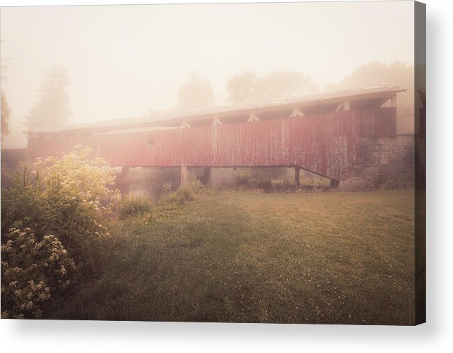 19th Century Acrylic Print featuring the photograph Bogert's Covered Bridge in the Golden Mist by Jason Fink