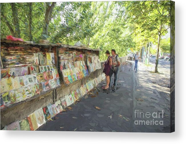 Ancient Acrylic Print featuring the photograph Bookshops on river quai Seine by Patricia Hofmeester