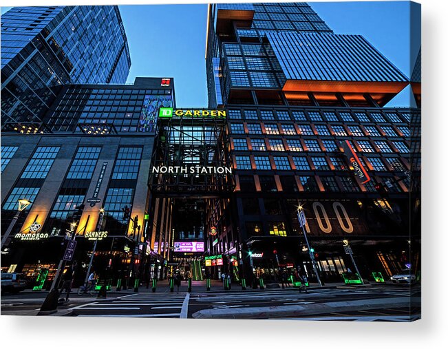 Boston Acrylic Print featuring the photograph Boston Mass Causeway Street at Dusk TD Garden by Toby McGuire