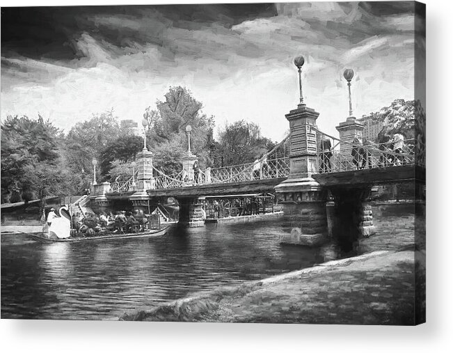 Boston Acrylic Print featuring the photograph Boston Public Garden Painterly Black and White by Carol Japp