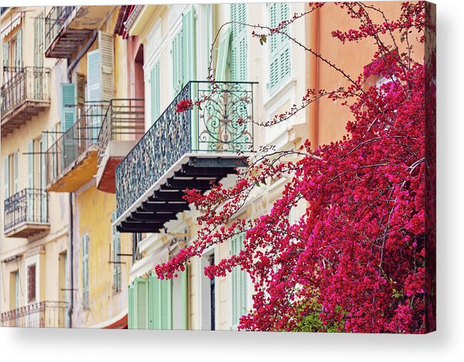 Bougainvillea Acrylic Print featuring the photograph Bougainvillea in Villefranche Sur Mer by Melanie Alexandra Price
