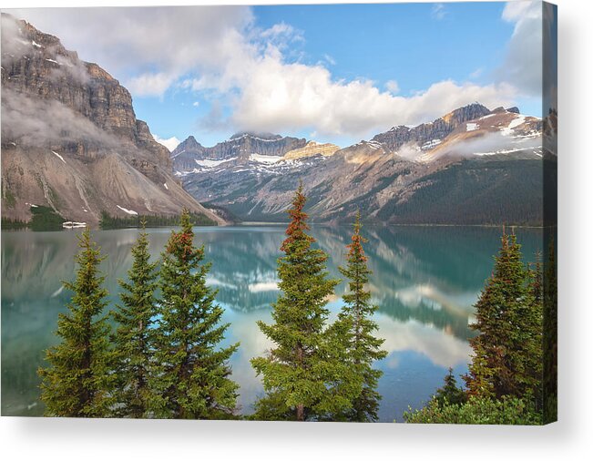 Canadian Rockies Acrylic Print featuring the photograph Bow Lake by Jonathan Nguyen