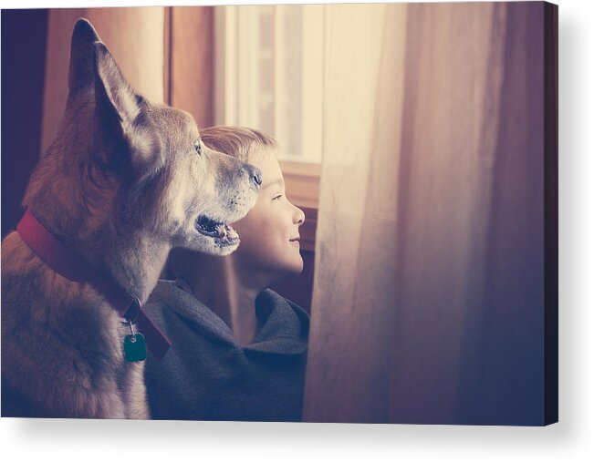 One Animal Acrylic Print featuring the photograph Boy and his dog by Rebecca Nelson