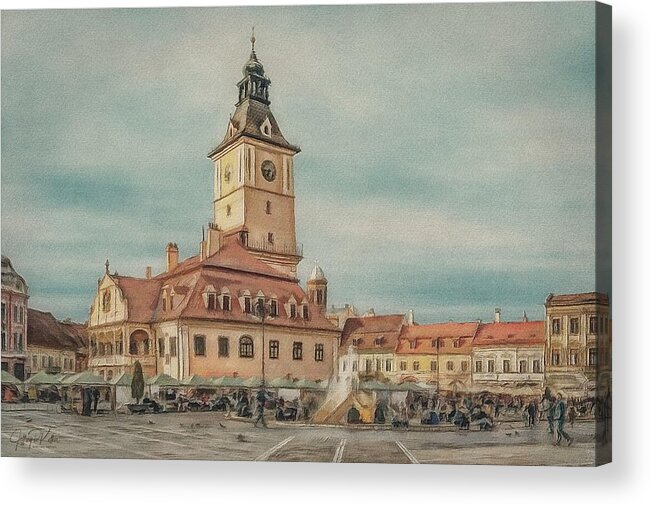 Romania Acrylic Print featuring the painting Brasov Council Square 3 by Jeffrey Kolker