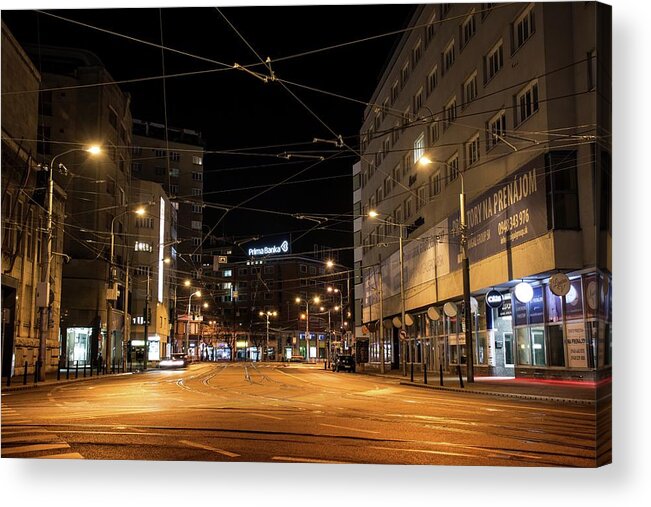 Slovakia Acrylic Print featuring the photograph Bratislava at night by Robert Grac