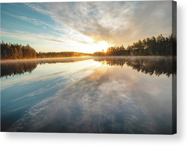 Lake Jatkonjärvi Acrylic Print featuring the photograph Breathtaking sunrise at Lake Jatkonjarvi by Vaclav Sonnek