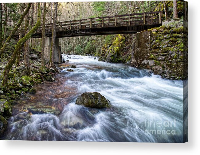 Nature Acrylic Print featuring the photograph Bridge Over Middle Prong 2 by Phil Perkins