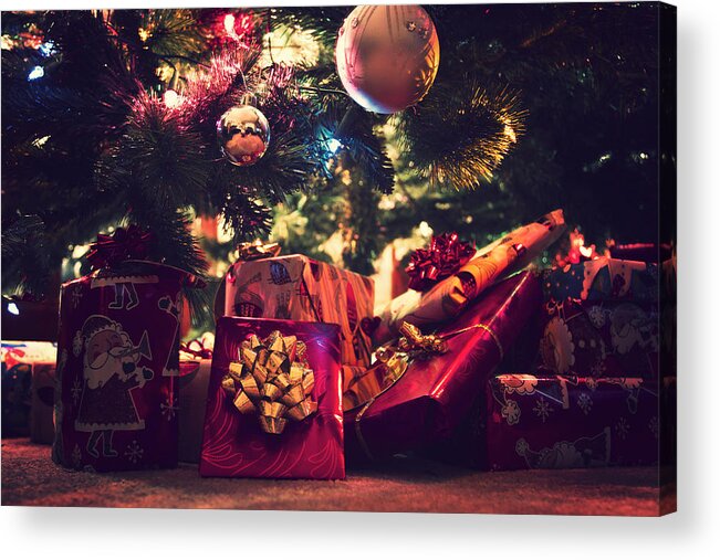 Dublin Acrylic Print featuring the photograph Brightly wrapped Christmas presents by Catherine MacBride