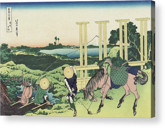 Hokusai Acrylic Print featuring the painting Bushu Senju - Thirty Six Views of Mount Fuji - Hokusai by War Is Hell Store
