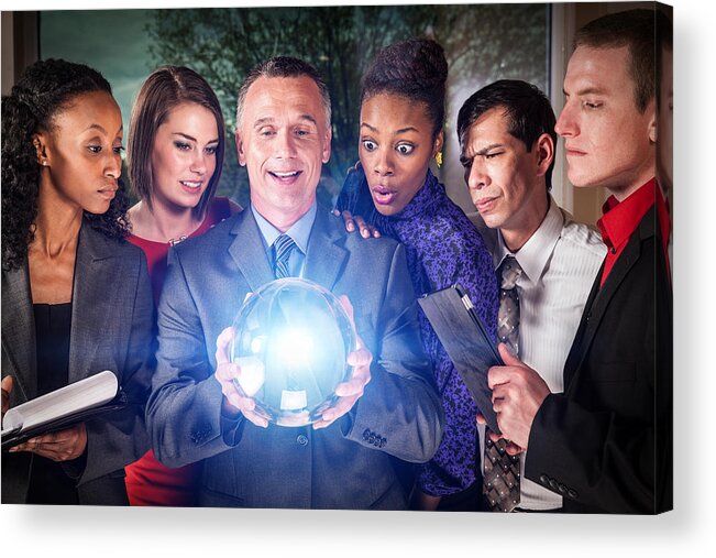 Corporate Business Acrylic Print featuring the photograph Business Team with Crystal Ball by Avid_creative
