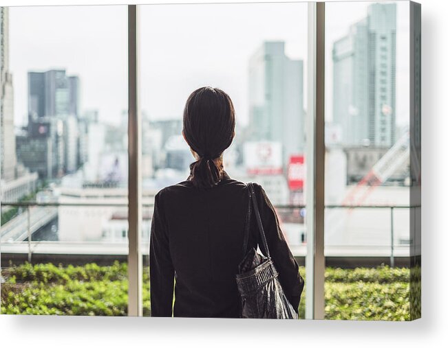 Anxiety Acrylic Print featuring the photograph Businesswoman and big city by Ah86