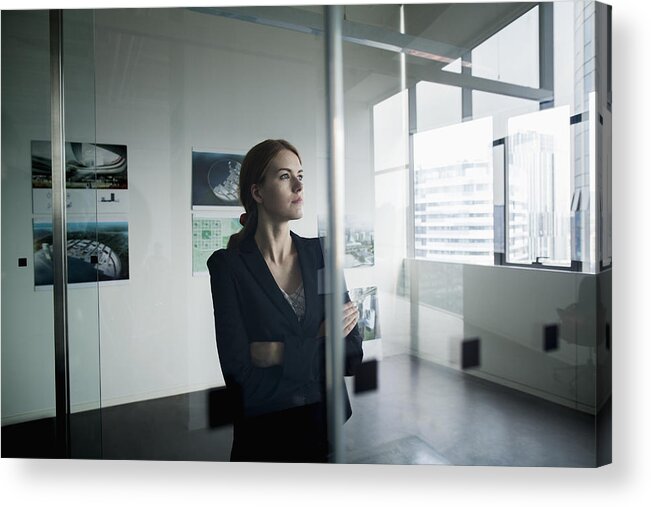 Corporate Business Acrylic Print featuring the photograph Businesswoman deep in thoughts by Shannon Fagan