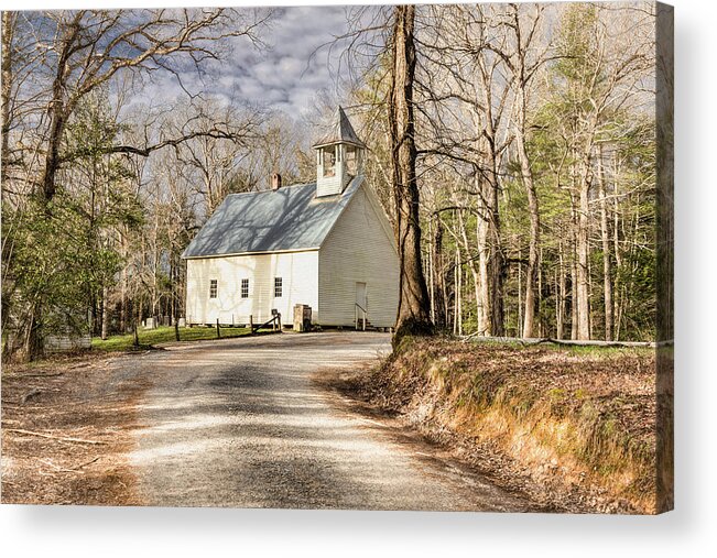 Cades Cove Acrylic Print featuring the photograph Cades Cove Church in Winter by Marcy Wielfaert