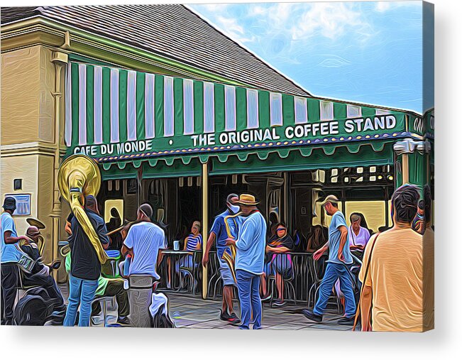 Nola Acrylic Print featuring the photograph Cafe Du Monde The Original Coffee Stand and Band by Debra Martz