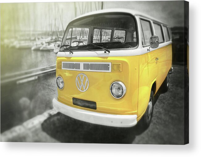 Vw Campervan Acrylic Print featuring the photograph California Dreaming Sunny Yellow by Carol Japp