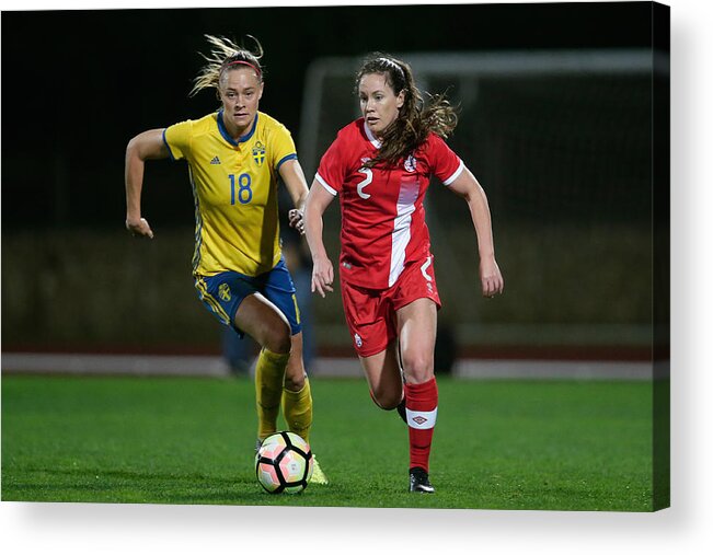People Acrylic Print featuring the photograph Canada v Sweden -Algarve Cup Women by Soccrates Images