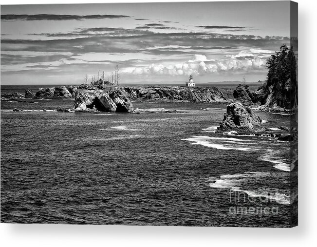 Building Acrylic Print featuring the photograph Cape Arago Lighthouse 1 BW by Al Andersen