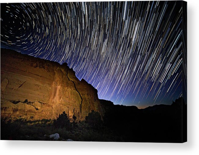 Startrail Acrylic Print featuring the photograph Capitol Reef Star Trail by Wesley Aston