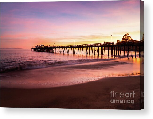 America Acrylic Print featuring the photograph Capitola California Beach Wharf Pier at Sunset Photo by Paul Velgos
