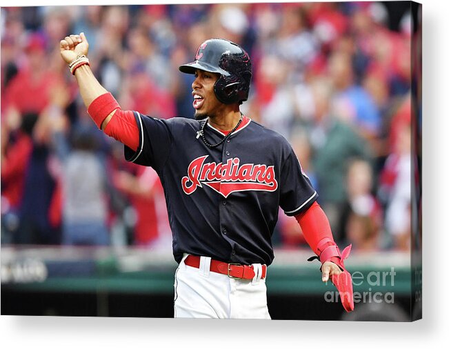 Game Two Acrylic Print featuring the photograph Carlos Santana and Francisco Lindor by Jason Miller