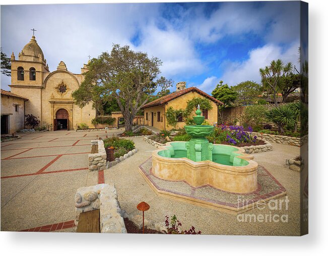 America Acrylic Print featuring the photograph Carmel Mission Forecourt by Inge Johnsson