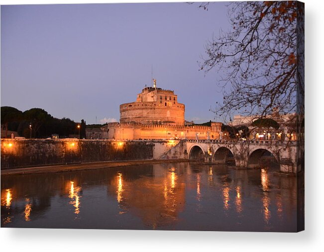 Castle Sant' Angelo Castle Of The Angels Acrylic Print featuring the photograph Castle Sant' Angelo, Roma at Night by Regina Muscarella