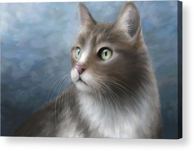 Cat Acrylic Print featuring the digital art Cat Portrait 682 by Lucie Dumas