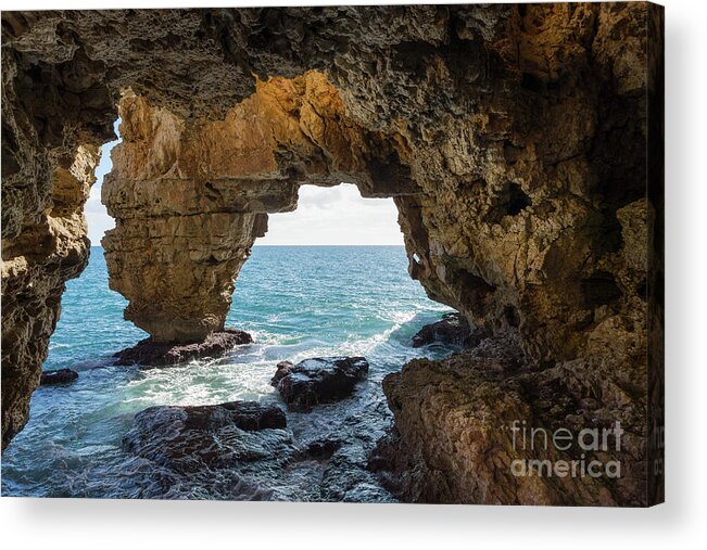 Coast Acrylic Print featuring the photograph Cave on the Mediterranean coast, Cova del Arcs by Adriana Mueller