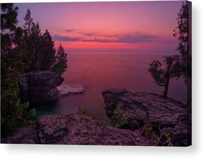 Cave Point Acrylic Print featuring the photograph Cave Point Calm - Cave Point County Park in Door County WI by Peter Herman