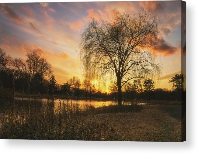 Cedar Beach Acrylic Print featuring the photograph Cedar Beach Winter Sunset by Jason Fink