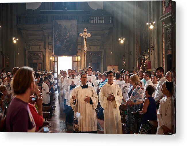Three Quarter Length Acrylic Print featuring the photograph Celebration of Mass in San Firenze Church, Florence, Italy by Udokant